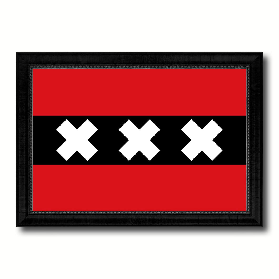 Amsterdam City Netherlands Country Flag Canvas Print Black Picture Frame
