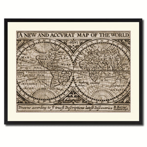 The World Vintage Sepia Map Canvas Print, Picture Frame Gifts Home Decor Wall Art Decoration