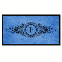 Load image into Gallery viewer, Alphabet Letter P Blue Canvas Print, Black Custom Frame
