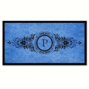 Alphabet Letter P Blue Canvas Print, Black Custom Frame