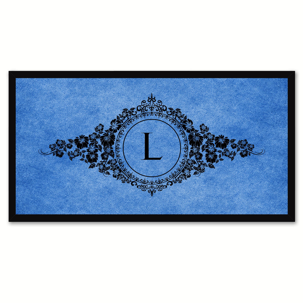 Alphabet Letter L Blue Canvas Print, Black Custom Frame