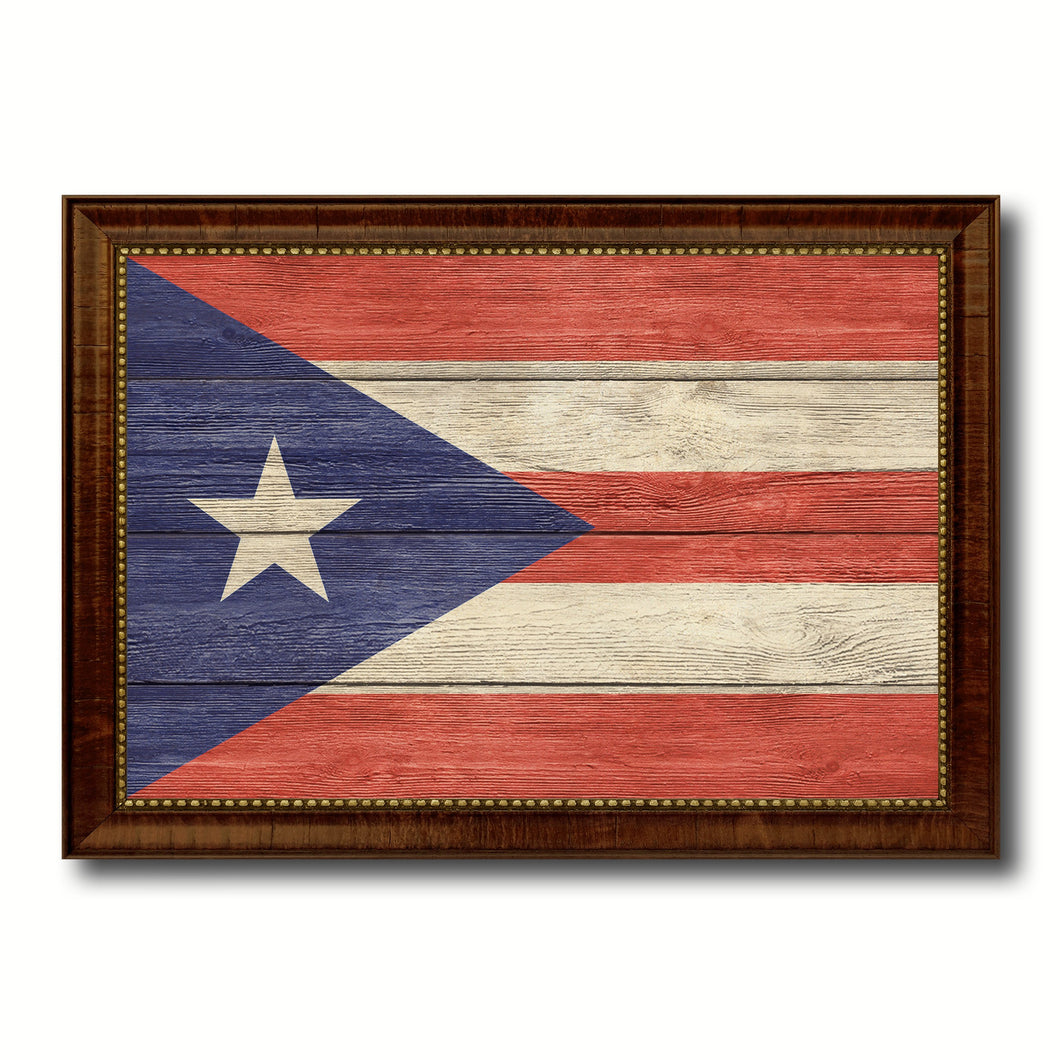 Puerto Rico Country Flag Texture Canvas Print with Brown Custom Picture Frame Home Decor Gift Ideas Wall Art Decoration