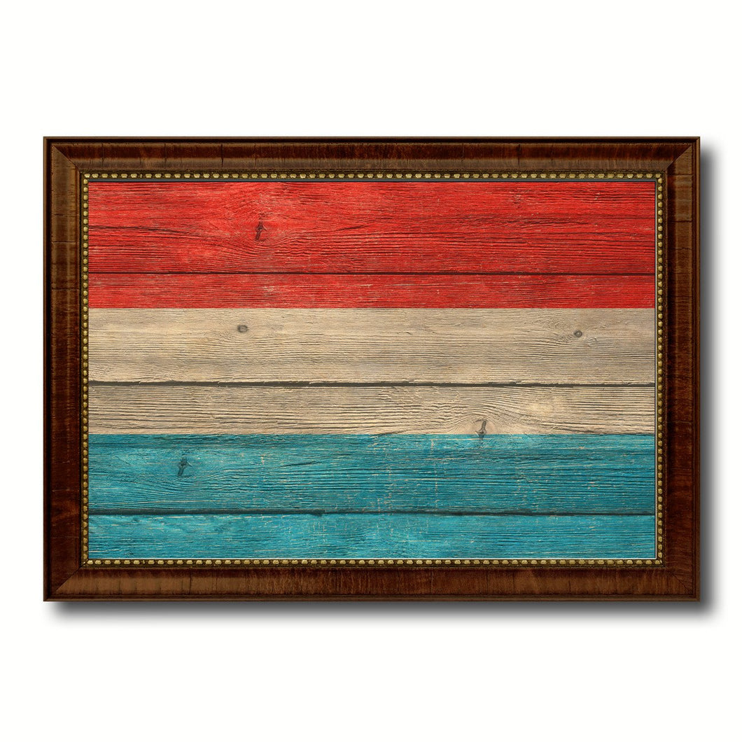 Luxembourg Country Flag Texture Canvas Print with Brown Custom Picture Frame Home Decor Gift Ideas Wall Art Decoration