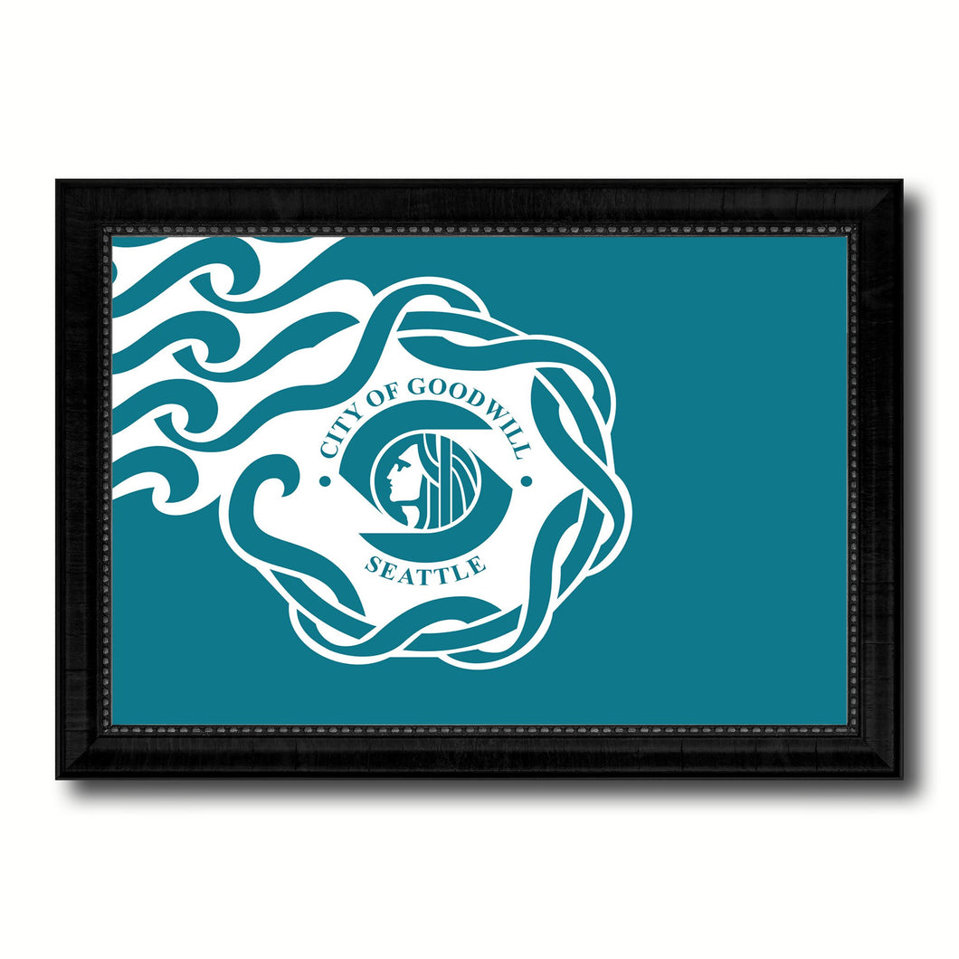 Seattle City Washington State Flag Canvas Print Black Picture Frame