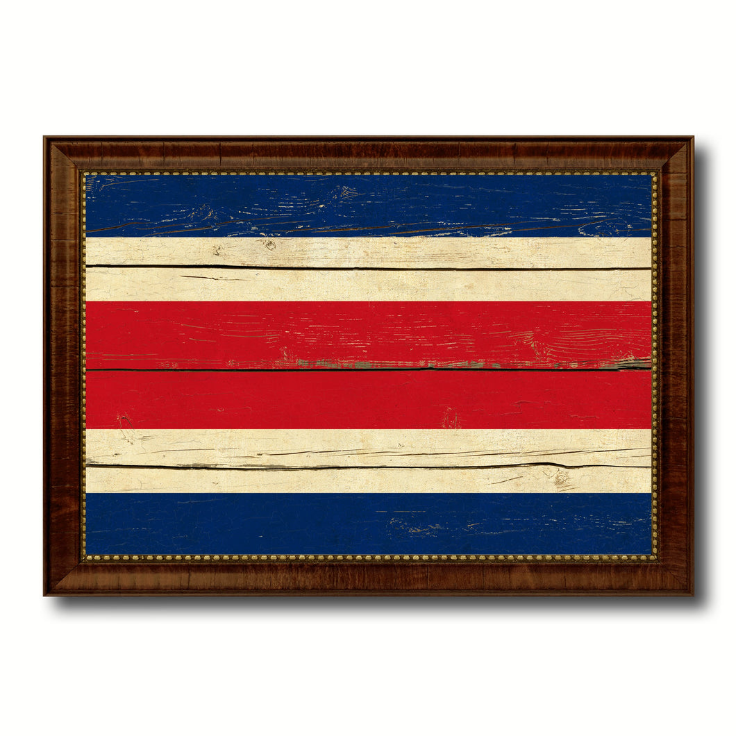 Costa Rica Country Flag Vintage Canvas Print with Brown Picture Frame Home Decor Gifts Wall Art Decoration Artwork