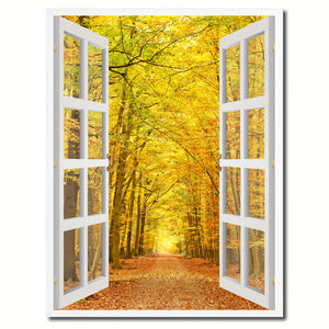 Pathway Autumn Park Yellow Leaves Picture French Window Canvas Print with Frame Gifts Home Decor Wall Art Collection