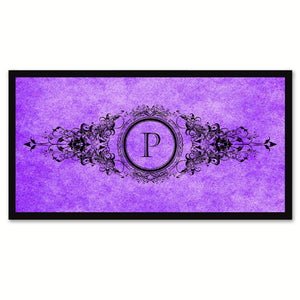 Alphabet Letter P Purple Canvas Print, Black Custom Frame