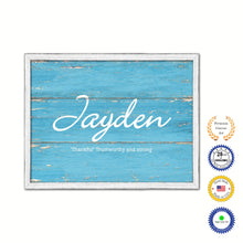 Load image into Gallery viewer, Jayden Name Plate White Wash Wood Frame Canvas Print Boutique Cottage Decor Shabby Chic
