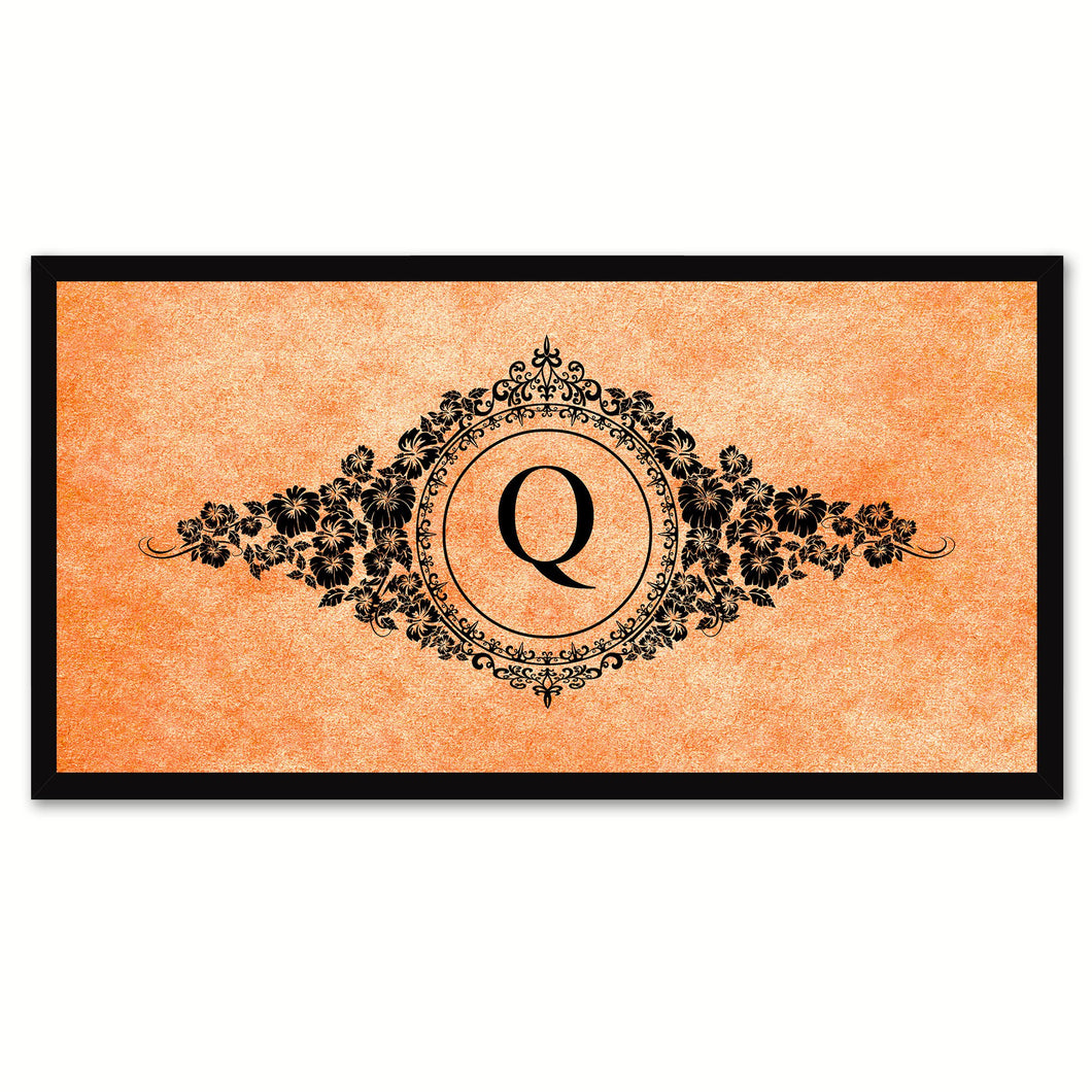 Alphabet Letter Q Orange Canvas Print, Black Custom Frame