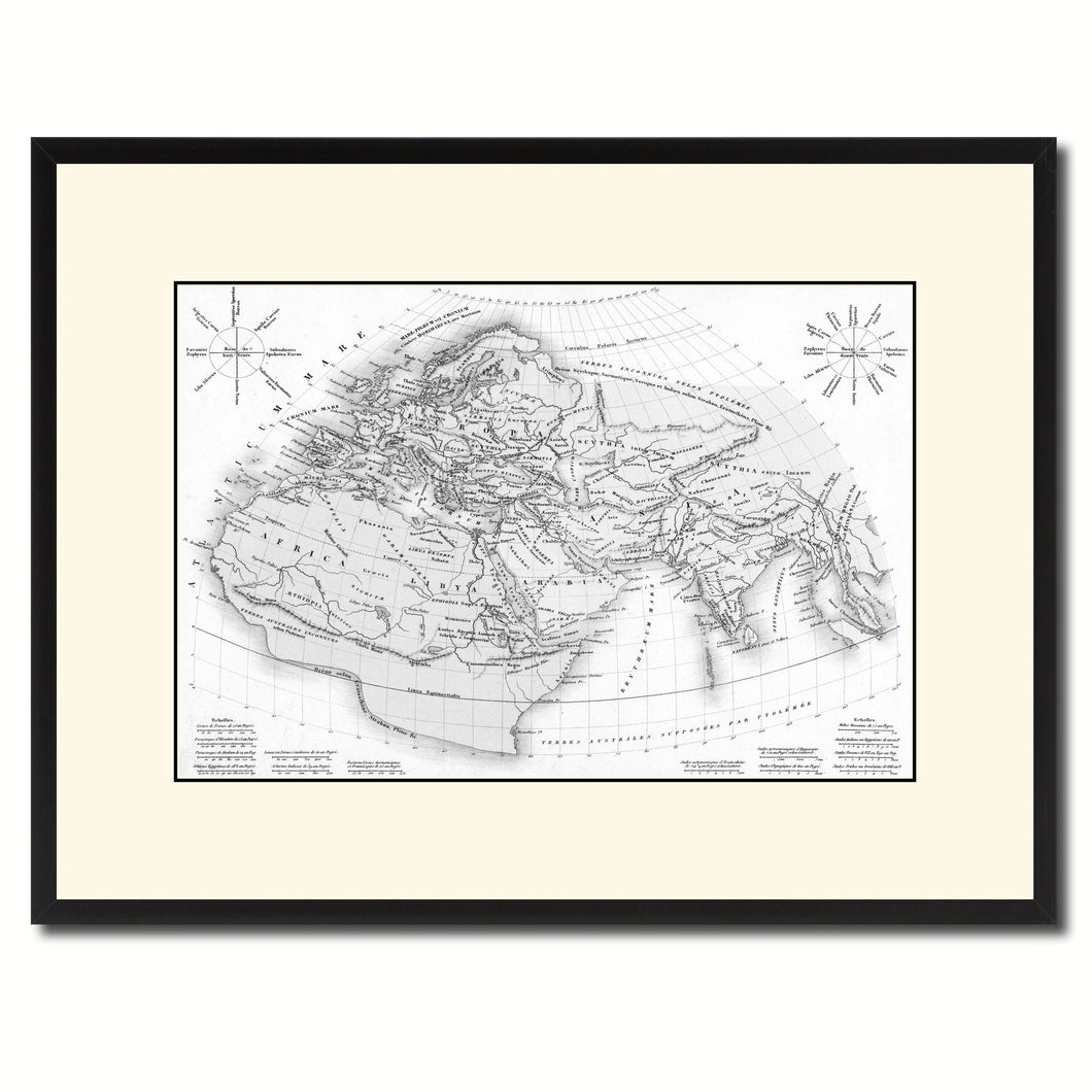 World In The Time Of Ptolomy Vintage B&W Map Canvas Print, Picture Frame Home Decor Wall Art Gift Ideas