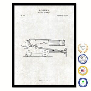 1837 Gun Carriage Old Patent Art Print on Canvas Custom Framed Vintage Home Decor Wall Decoration Great for Gifts