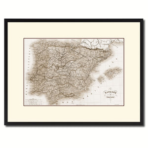 Spain Portugal Vintage Sepia Map Canvas Print, Picture Frame Gifts Home Decor Wall Art Decoration