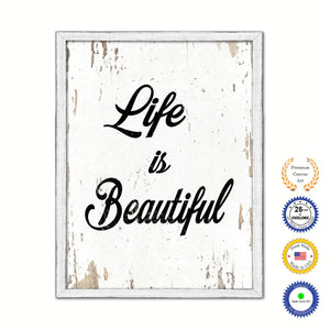 Life Is Beautiful Vintage Saying Gifts Home Decor Wall Art Canvas Print with Custom Picture Frame