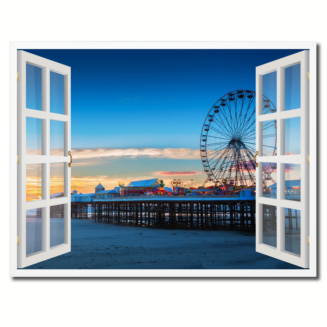 Sunset View Ferris Wheel Picture French Window Framed Canvas Print Home Decor Wall Art Collection