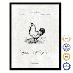 1903 Farming Eye Protector for Chickens Vintage Patent Artwork Black Framed Canvas Print Home Office Decor Great for Farmer Milk Lover Cattle Rancher
