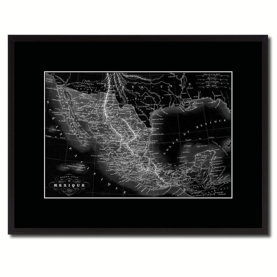 Mexico Vintage Monochrome Map Canvas Print, Gifts Picture Frames Home Decor Wall Art