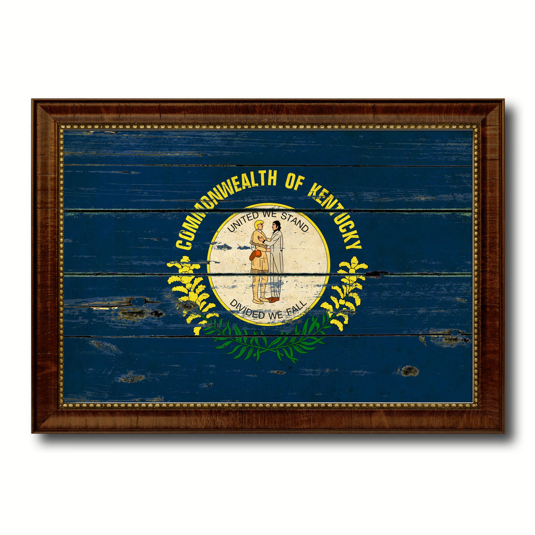 Kentucky State Vintage Flag Canvas Print with Brown Picture Frame Home Decor Man Cave Wall Art Collectible Decoration Artwork Gifts