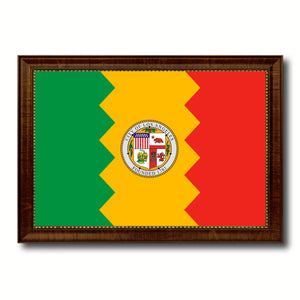 Los Angeles City California State Flag Canvas Print Brown Picture Frame