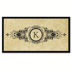 Alphabet Letter K Brown Canvas Print, Black Custom Frame