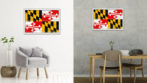 Maryland State Flag Shabby Chic Gifts Home Decor Wall Art Canvas Print, White Wash Wood Frame