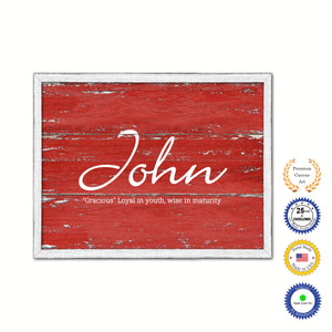 John Name Plate White Wash Wood Frame Canvas Print Boutique Cottage Decor Shabby Chic