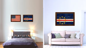 Cape Verde Country Flag Texture Canvas Print with Brown Custom Picture Frame Home Decor Gift Ideas Wall Art Decoration