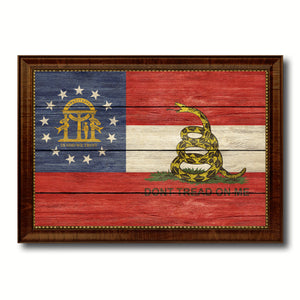 Gadsden Don't Tread On Me Georgia State Military Flag Texture Canvas Print with Brown Picture Frame Home Decor Wall Art Gifts