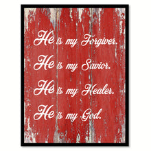 Load image into Gallery viewer, He is my forgiver he is my savior He is my healer He is my God Bible Verse Gift Ideas Home Decor Wall Art, Red
