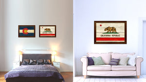 California State Flag Texture Canvas Print with Brown Picture Frame Gifts Home Decor Wall Art Collectible Decoration