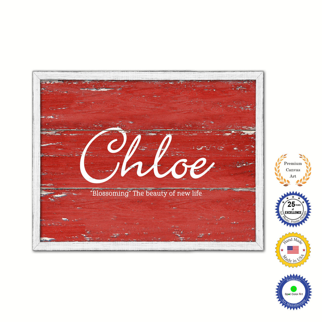 Chloe Name Plate White Wash Wood Frame Canvas Print Boutique Cottage Decor Shabby Chic
