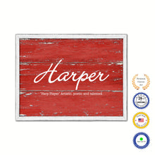 Load image into Gallery viewer, Harper Name Plate White Wash Wood Frame Canvas Print Boutique Cottage Decor Shabby Chic
