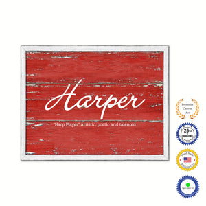 Harper Name Plate White Wash Wood Frame Canvas Print Boutique Cottage Decor Shabby Chic