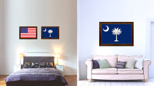 South Carolina State Flag Canvas Print with Custom Brown Picture Frame Home Decor Wall Art Decoration Gifts