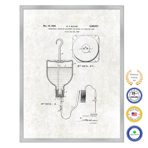 1944 Doctor Intravenous Injection Equipment Antique Patent Artwork Silver Framed Canvas Print Home Office Decor Great for Doctor Paramedic Surgeon Hospital Medical Student