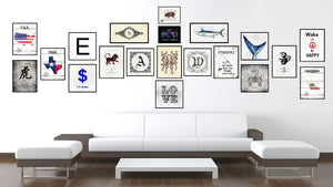 Alphabet Letter H White Canvas Print, Black Custom Frame