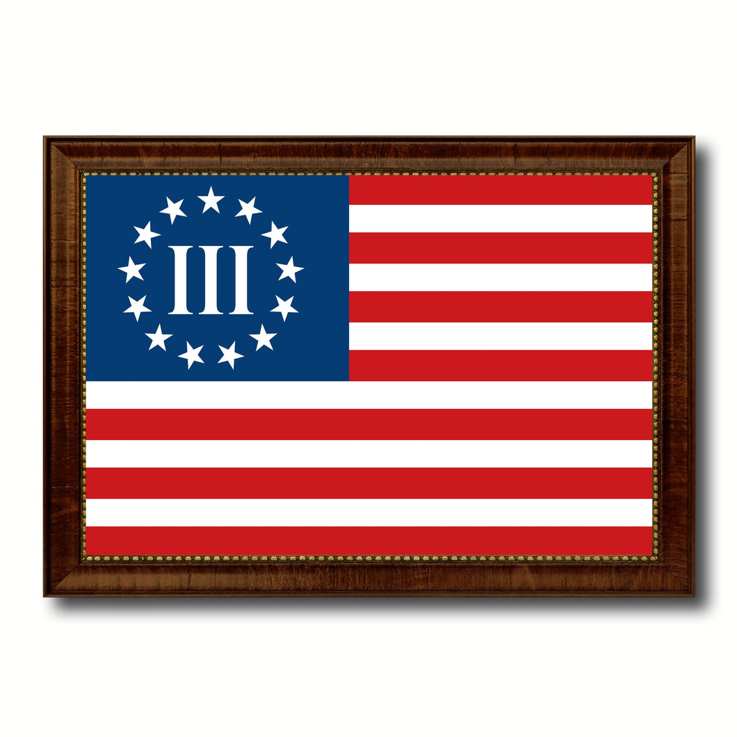 3 Percent Betsy Ross Nyberg Battle III Revolutionary War Military Flag Canvas Print with Brown Picture Frame Home Decor Wall Art Gift Ideas