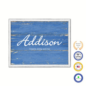 Addison Name Plate White Wash Wood Frame Canvas Print Boutique Cottage Decor Shabby Chic