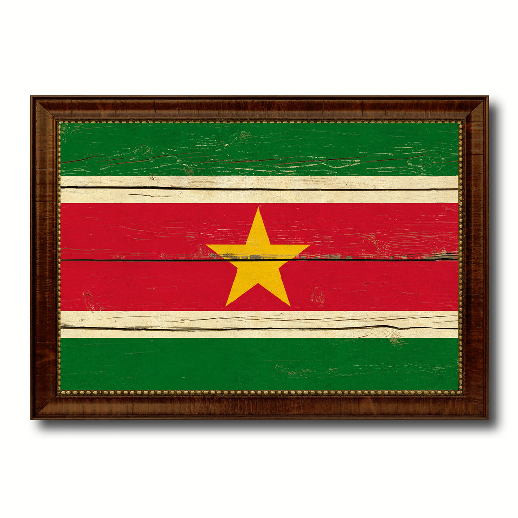 Suriname Country Flag Vintage Canvas Print with Brown Picture Frame Home Decor Gifts Wall Art Decoration Artwork