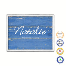 Load image into Gallery viewer, Natalie Name Plate White Wash Wood Frame Canvas Print Boutique Cottage Decor Shabby Chic
