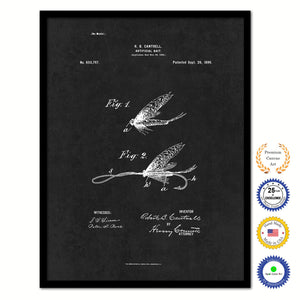 1899 Fishing Artificial Bait Vintage Patent Artwork Black Framed Canvas Home Office Decor Great for Fisherman Cabin Lake House