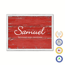 Load image into Gallery viewer, Samuel Name Plate White Wash Wood Frame Canvas Print Boutique Cottage Decor Shabby Chic
