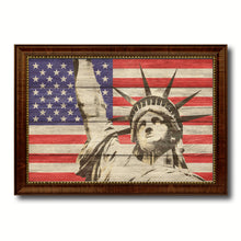 Load image into Gallery viewer, Statue of Liberty American Flag Texture Canvas Print with Brown Picture Frame Gifts Home Decor Wall Art Collectible Decoration Artwork
