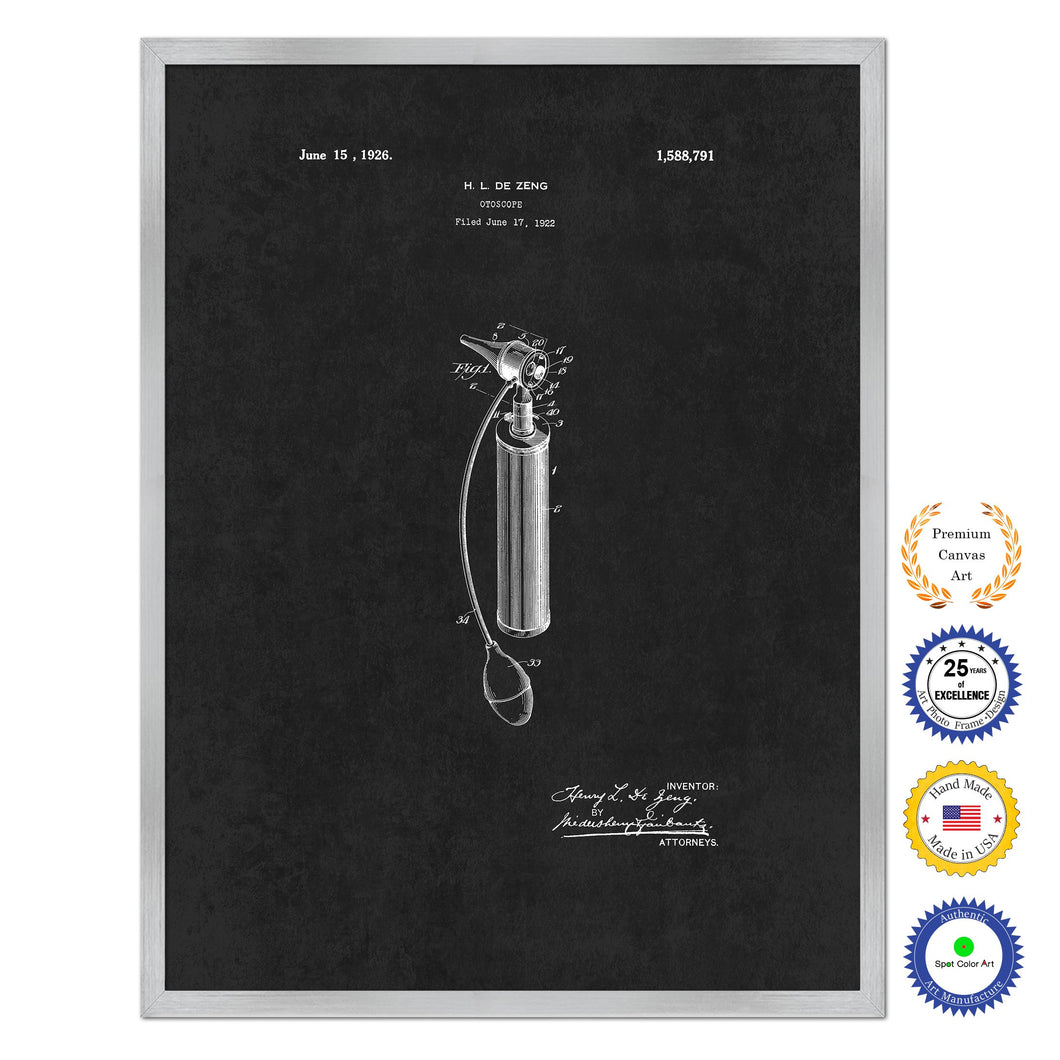1926 Doctor Otoscope Tool Antique Patent Artwork Silver Framed Canvas Home Office Decor Great for Doctor Paramedic Surgeon Hospital Medical Student