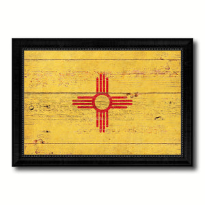 New Mexico State Vintage Flag Canvas Print with Black Picture Frame Home Decor Man Cave Wall Art Collectible Decoration Artwork Gifts