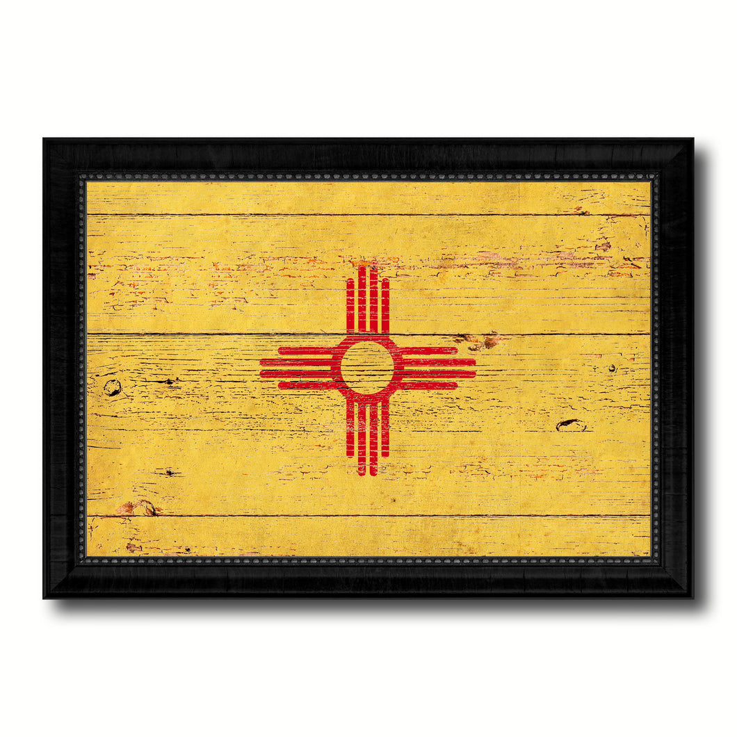 New Mexico State Vintage Flag Canvas Print with Black Picture Frame Home Decor Man Cave Wall Art Collectible Decoration Artwork Gifts