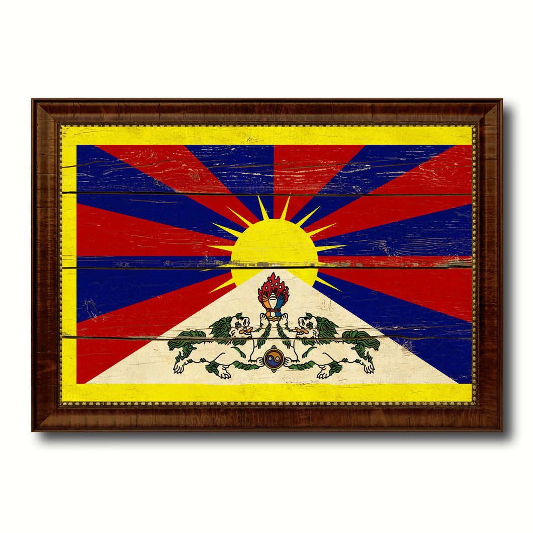 Tibet Country Flag Vintage Canvas Print with Brown Picture Frame Home Decor Gifts Wall Art Decoration Artwork