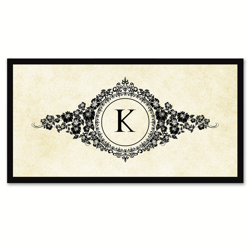 Alphabet Letter K White Canvas Print, Black Custom Frame