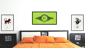 Alphabet Letter G Green Canvas Print, Black Custom Frame