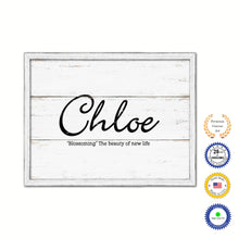 Load image into Gallery viewer, Chloe Name Plate White Wash Wood Frame Canvas Print Boutique Cottage Decor Shabby Chic
