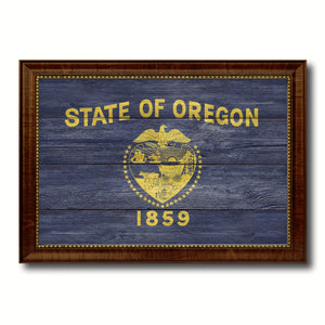 Oregon State Flag Texture Canvas Print with Brown Picture Frame Gifts Home Decor Wall Art Collectible Decoration